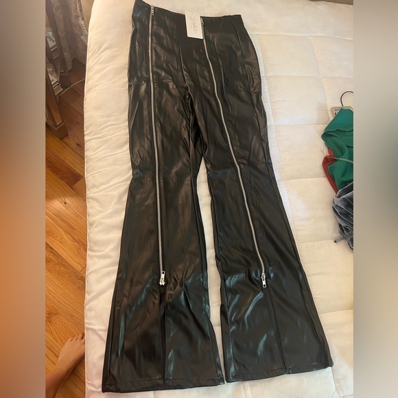Faux Black Leather Zipper Flare Pants| Size Medium Leather Pants | Leather Pants - Picture 3 of 6